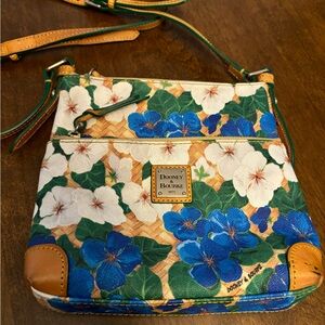 Dooney and Bourke Blue White Floral Print Leather Crossbody Bag Purse